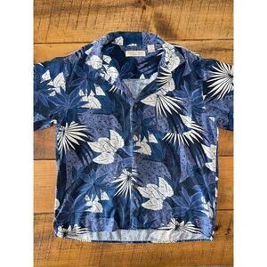 Mens Island Republic 100% Silk Blue White Pocket Button Down‎ Tropical Shirt L